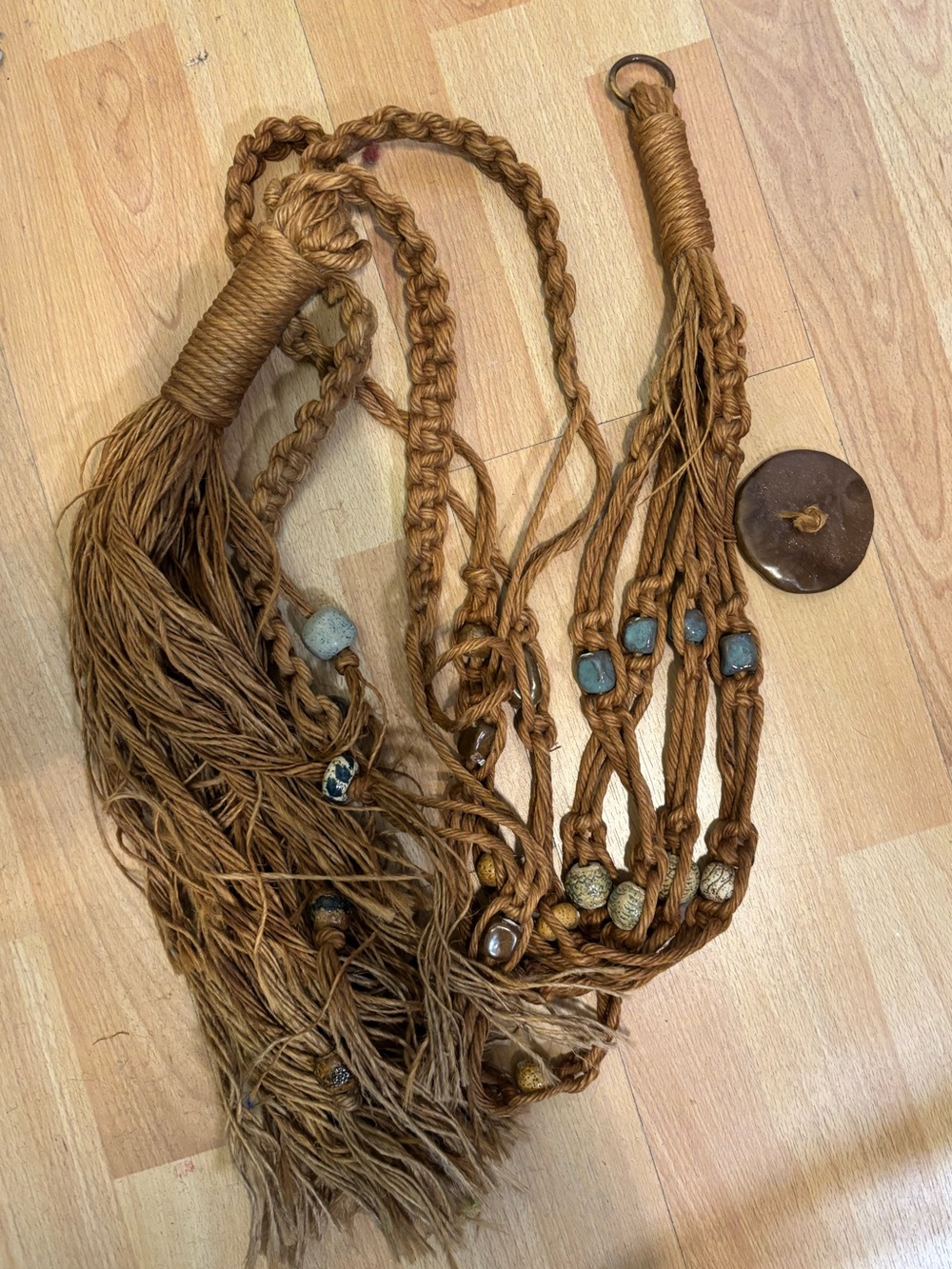 Vintage 1970’s Macrame with Clay Beads Plant Hanger Holder